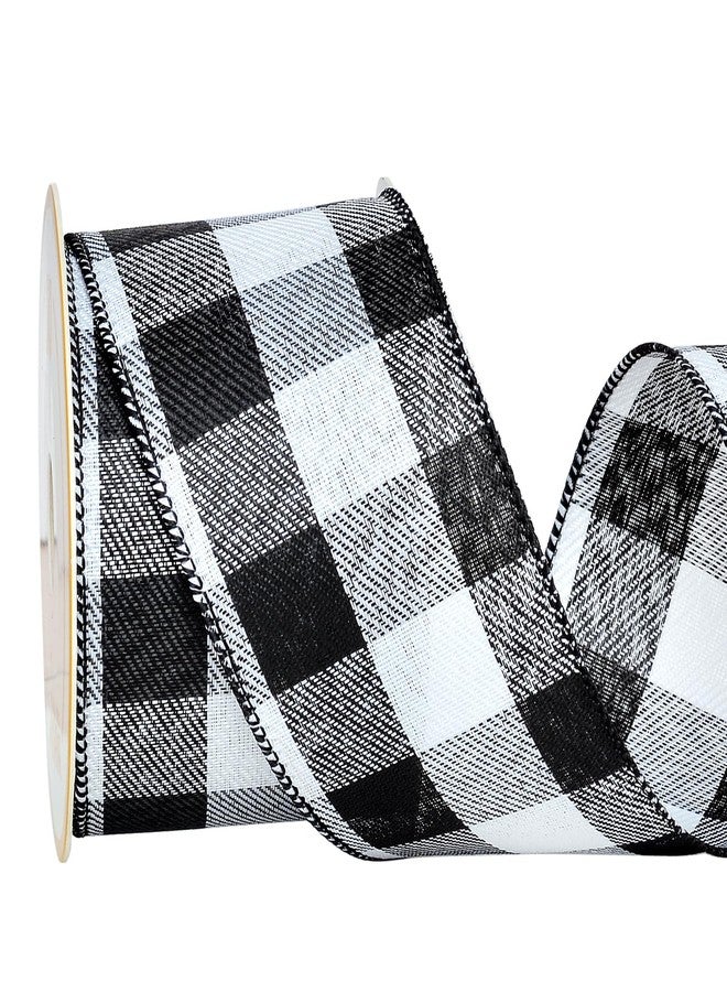 Ribest Black and White Wired Buffalo Plaid Ribbon for Wreaths Bows Christmas Tree Outdoor Decor, 2.5 Inch × 10 Yard - Image 1